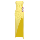 Elegant Design Yellow Three Dimensional Embroidery Formal Dress Tube Top Dress